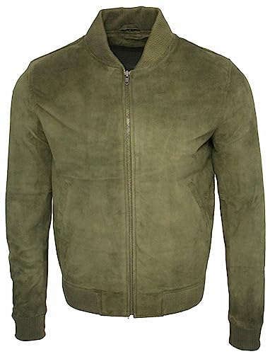 Infinity Männer Khaki Ziege Wildleder Bomber Varsity Jacke XL von Infinity Leather