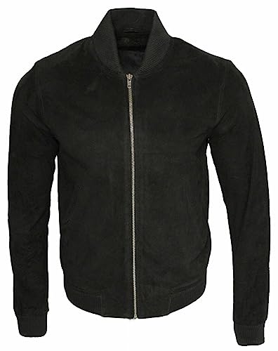 Infinity Männer Schwarze Ziege Wildleder Bomber Varsity Jacke 4XL von Infinity Leather