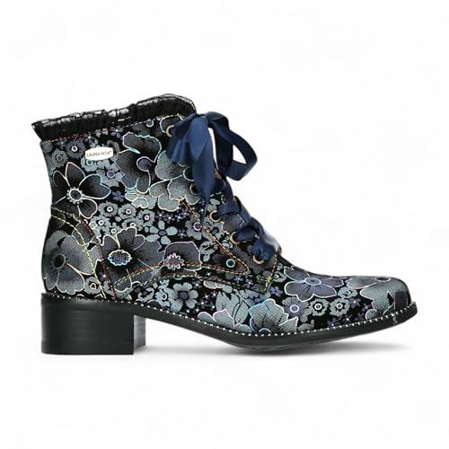 Laura Vita Damen Emcmao-45 Gothic Victorian Floral Lederstiefeletten – Schnür-Reißverschluss mit 4 cm Blockabsatz von Infinity Leather