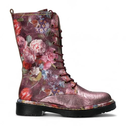 Laura Vita Damen Incaso-18 Gothic Victorian Floral Leder Mid-Calf Combat Boots – Schnürung mit Reißverschluss von Infinity Leather