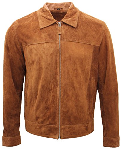 Männer 4XL Klassisch Bräunen Ziegenleder Wildleder Harrington Shirt Jacke von Infinity Leather