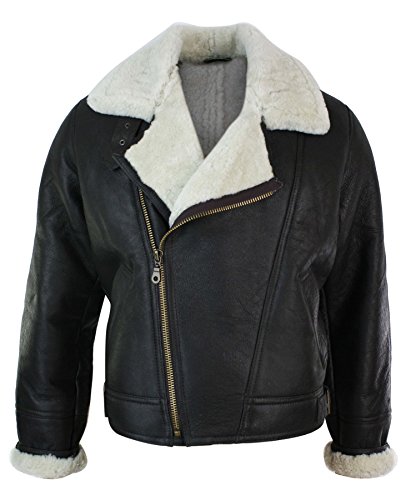 UCF Herren Lederjacke 100% Echtleder Schaffell Braun Creme Quer Reißverschluss Piloten Stil Schafsleder Jacke von Infinity Leather