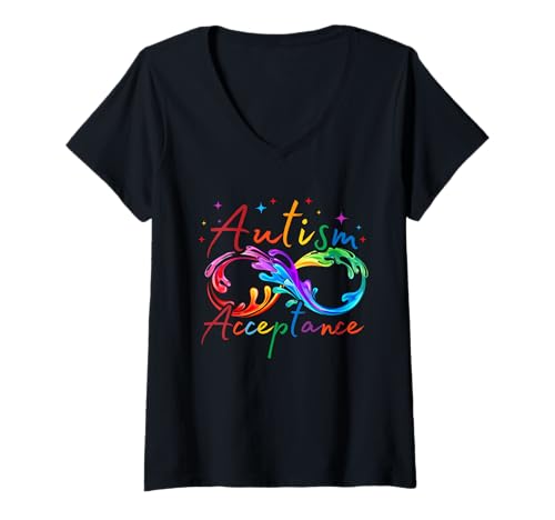 Damen Autism Awareness Acceptance Month Infinity Symbol T-Shirt mit V-Ausschnitt Damen Autism Awareness Acceptance Month Infinity Symbol T-Shirt mit V-Ausschnitt von Infinity Symbol Autism Awareness Tee