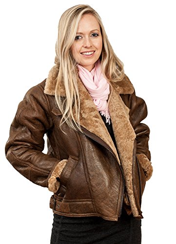 Damen Braun B3 WW2 Ingwer Schaffell Lederjacke M von Infinity