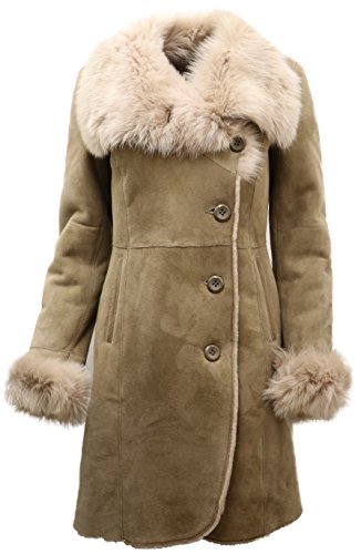 Damen Warm Beige Wildleder Merino Schaffell Mantel mit Toscana Kragen 3XL von Infinity