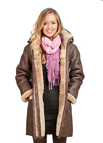 Frauen Braun Lange Winterlich Mit Kapuze Shearling Schaffell Leder Duffle Mantel XL Frauen Braun Lange Winterlich Mit Kapuze Shearling Schaffell Leder Duffle Mantel XL von Infinity
