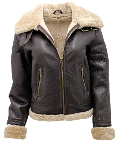 Frauen braun B3 WW2 Ingwer Wirklich dick Schaffell Leder Fliegende Jacke 2XL von Infinity