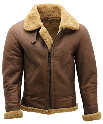 Herren Braun B3 Shearling Schaffell WW 2 Bomber Leder Fliegend Flieger Jacke 2XL von Infinity