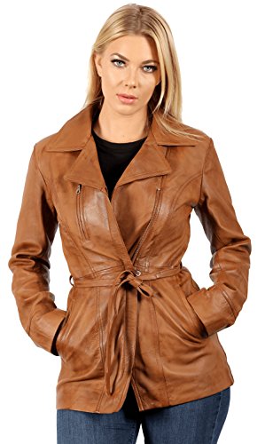 Infinity Damen Bräunen Nappa Leder Bikerjacke mit Bindegürtel L von Infinity