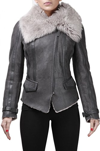 Infinity Frauen Grau Kurz Echt Toscana Schaffell-Wollen Fliegerjacke 3XL von Infinity