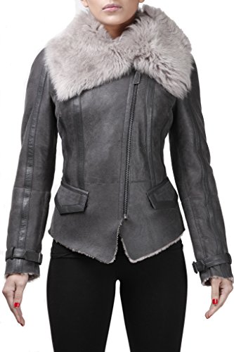 Infinity Frauen Grau Kurz Echt Toscana Schaffell-Wollen Fliegerjacke M von Infinity