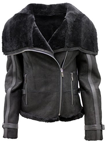 Infinity Frauen-Kurze Schwarze Merino Schaffell-Flieger-Lederjacke 2XL von Infinity