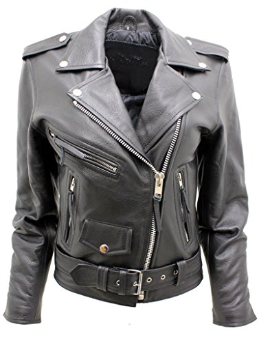 Infinity Frauen stilvolle Brando Schwarze Leder Motorradfahrer Jacke 14 von Infinity