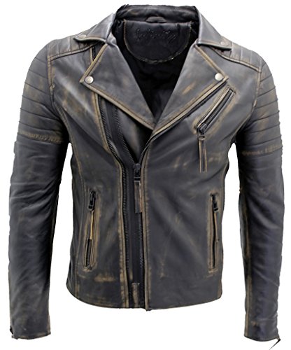 Infinity Herren Bräunen Schlank Fit Kreuz Zip Jahrgang Brando Bikerjacke aus Leder XL von Infinity