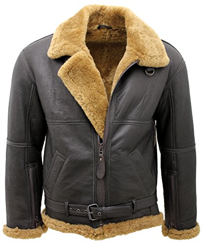 Infinity Herren Braun RAF Echt Shearling Schaffell Fliegen Lederjacke mit Ingwer-Pelz 2XL von Infinity