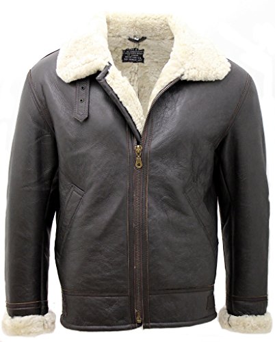 Infinity Herren creme B3 Shearling Schaffell-Weltkrieg-2 Bomber Lederfliegerjacke L von Infinity
