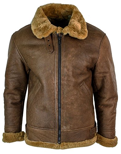 Infinity Herren Lederjacke 100% Echlteder Braun Holzbraun Schaffell RAF Piloten Design Vintage Schafsleder Jacke von Infinity