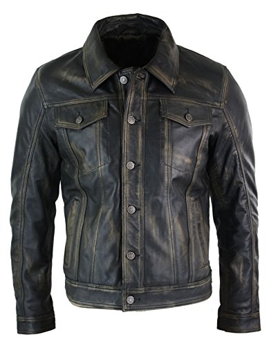 Infinity Herren Lederjacke 100% Echtleder Schwarz Braun Vintage Retro Bikerjacke von Infinity