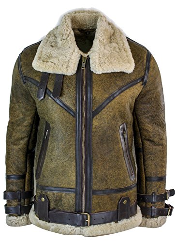 Infinity Herren Lederjacke 100% Schaffell Echtleder Braun Creme Vintage Retro Design RAF Schafsleder Jacke von Infinity