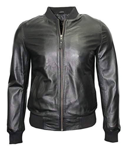 Infinity Herren Schwarz Nappa Leder-beiläufige Varsity Bomberjacke M von Infinity