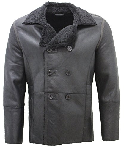 Infinity Herren Schwarz zweireihiger Echt Schaffell PEA Coat XL von Infinity