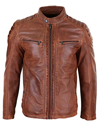 Infinity Herren Lederjacke 100% Echtleder Blau Braun Tailored Fit Biker Design Retro von Infinity