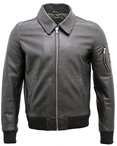Infinity Männer A2 Schwarz Rindsleder Analine Leder Bomber Jacke 2XL von Infinity