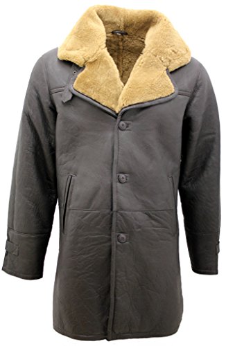 Infinity Männer Braun Lang Echt Shearling Ingwer Schaffell-Leder-Mantel mit Gürtel 3XL von Infinity