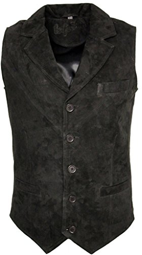 Infinity Männer Glatte Ziegen-Veloursleder Classic Smart Schwarz Leder Weste 4XL von Infinity