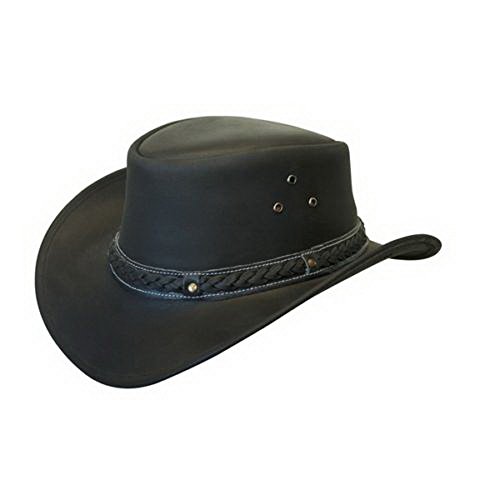 Infinity Unisex Schwarze Leder Busch Safari Aussie Cowboyhute Stil Klassische Western Outback Hut XL von Infinity Leather