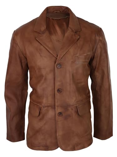 Mens Real Leather Jacket Tan Brown Smart Casual Classic Blazer Retro Vintage von Infinity