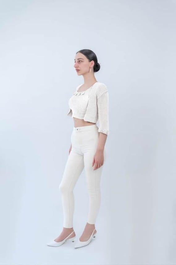 Kaschmir-Strickjacke | Handgestrickte Cropped Cardigan & Inner Top Set Eleganter Damen Strickstoff von InfinityByTea