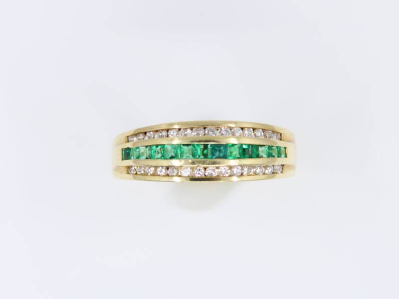 14K Gold Smaragd Diamant Ring Unisex Tri Band von InfinityJewelsCo