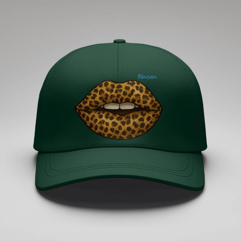 Leopard Bisous Snapback Cap | 5-Panel Statement Mit Lippenprint Festival Streetwear Unisex Urban Hat von InfinitypodShop