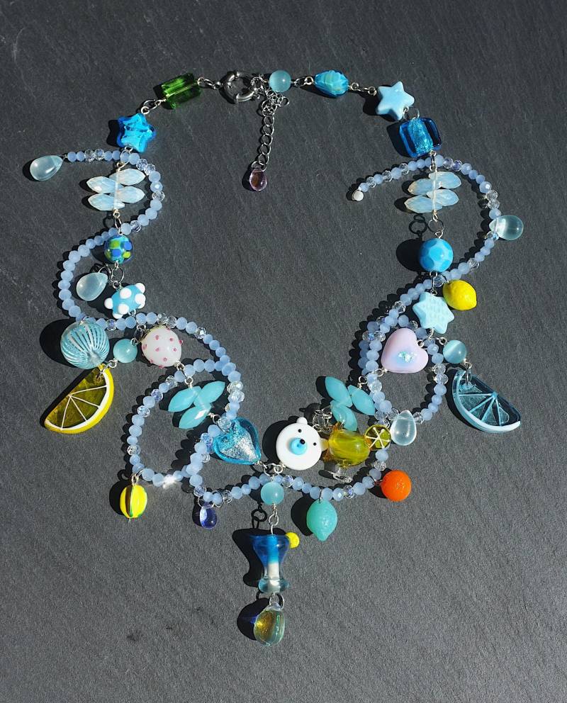 Handarbeit Glas Eisblau Cocktail Zitrone Anhänger Y2K Kette von InfluBijouxSH