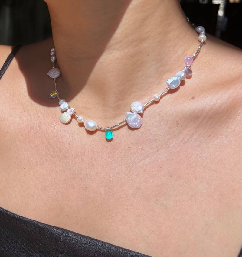 Handgemachte Kette Aus Süsswasser Keshi Perle Mit Silber Glasperlen von InfluBijouxSH