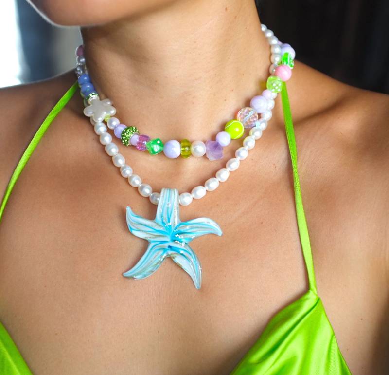 Handgemachte Süsswasserperlenkette, Glasstern, Y2K Fairycore von InfluBijouxSH