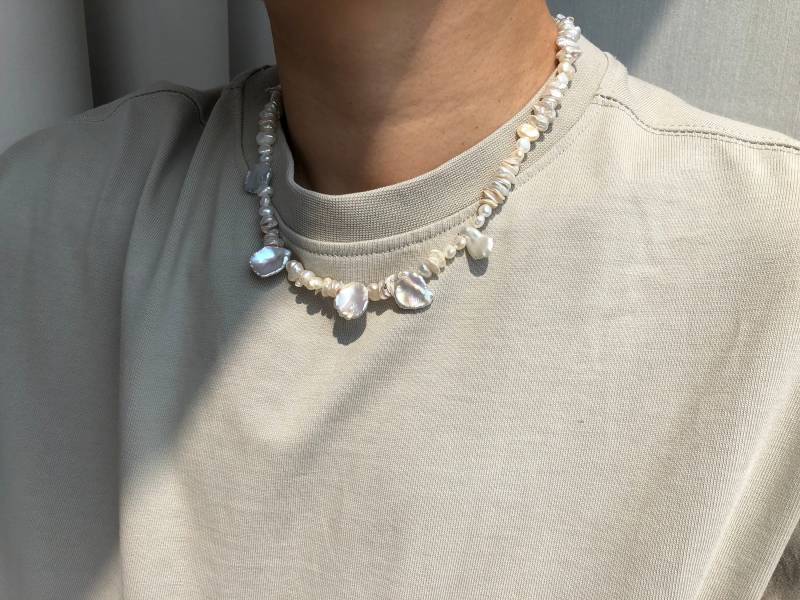 Süßwasser Keshi Blume Form Perlen Halskette, Hand Mede Unisex Schmuck, Männer Halskette.einzigartiges Design, Geschenk Für Ihn von InfluBijouxSH