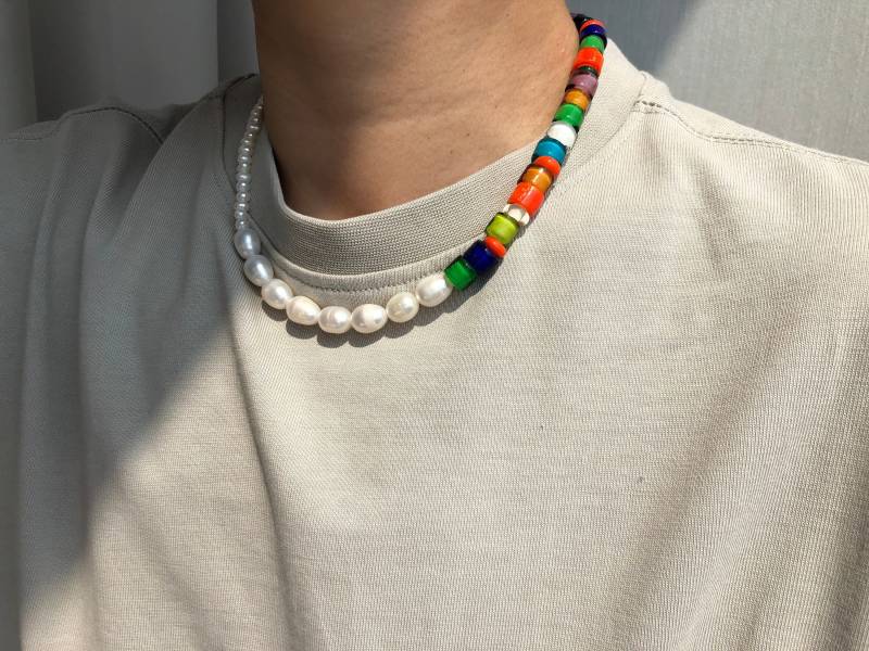 Süßwasserperlen Halskette Mit Bunten Lampe Arbeit Glasperlen, Hand Mede Unisex Schmuck, Männer Halskette.einzigartiges Design, Geschenk Für Ihn von InfluBijouxSH