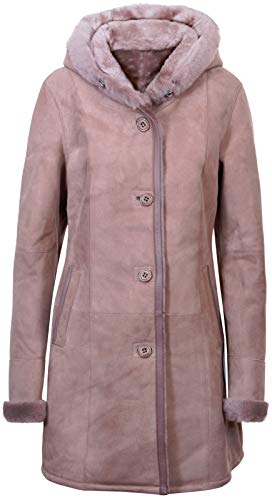 Infnity Leather Damen Elegante Taupe Mit Kapuze Wildleder Merino Shearling Schaffell Jacke L von Infnity Leather