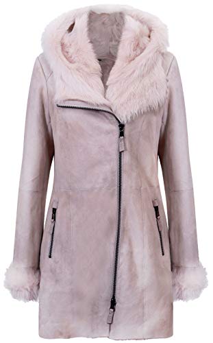 Infnity Leather Damen Nicht Gerade Weiss Frost Grau Mit Kapuze Wildleder Merino Shearling Schaffell Jacke L von Infnity Leather