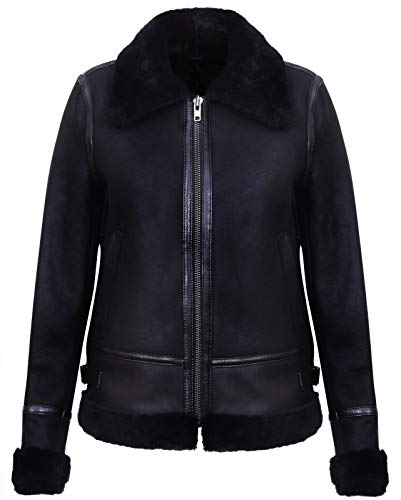 Infnity Leather Frauen Schwarz Echte WW2 Shearling Schaffell Pilot Radfahrer Jacke L von Infnity Leather