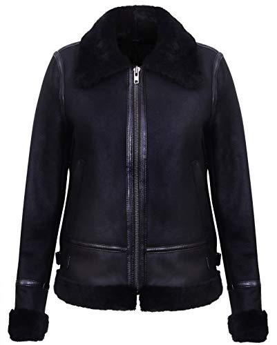 Infnity Leather Frauen Schwarz Echte WW2 Shearling Schaffell Pilot Radfahrer Jacke S von Infnity Leather