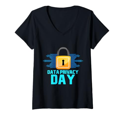 Damen Happy Vorhängeschloss Datenschutz T-Shirt mit V-Ausschnitt Damen Happy Vorhängeschloss Datenschutz T-Shirt mit V-Ausschnitt von Informaticians, marketers, data manager