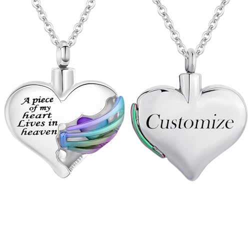 InfuMemo Personalisierbare Urnen-Halskette mit Herz-Anhänger für Menschen – Ein Stück meines Herzens lebt im Himmel, personalisierte Halsketten, gravierte Namen, Edelstahl InfuMemo Personalisierbare Urnen-Halskette mit Herz-Anhänger für Menschen – Ein Stück meines Herzens lebt im Himmel, personalisierte Halsketten, gravierte Namen, Edelstahl von InfuMemo
