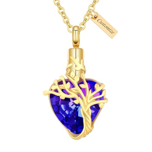 InfuMemo Personalisierbarer Schmuck – Herz Baum des Lebens Urnen-Halskette für Asche, Halskette für Damen, Feuerbestattungsschmuck mit Kristallen, Asche-Anhänger, personalisierte Halsketten, gravierte InfuMemo Personalisierbarer Schmuck – Herz Baum des Lebens Urnen-Halskette für Asche, Halskette für Damen, Feuerbestattungsschmuck mit Kristallen, Asche-Anhänger, personalisierte Halsketten, gravierte von InfuMemo