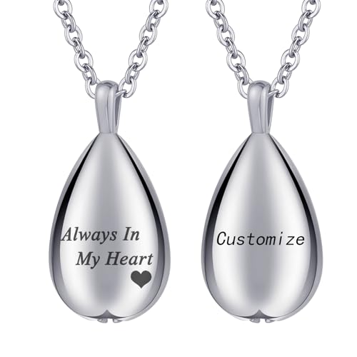 Urnen-Halskette für Asche in Tropfenform für Asche für Damen und Herren, mit Mini-Andenken, Urne, Gedenk-Asche, Schmuck – Always In My Heart, Edelstahl Urnen-Halskette für Asche in Tropfenform für Asche für Damen und Herren, mit Mini-Andenken, Urne, Gedenk-Asche, Schmuck – Always In My Heart, Edelstahl von InfuMemo
