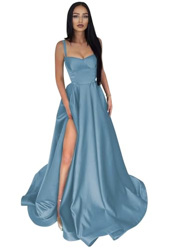 Infuness Damen Abendkleider Lange Ballkleid aus Satin mit Spaghettiträgern A-Linie Schlitz Formelle Brautjungfer mit Taschen von Infuness
