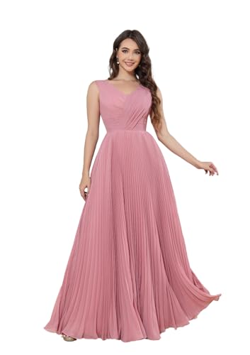 Damen Ballkleider Lang Chiffon V-Ausschnitt Abendkleid Plissee A-Linie Elegant Brautjungfernkleider mit Taschen Damen Ballkleider Lang Chiffon V-Ausschnitt Abendkleid Plissee A-Linie Elegant Brautjungfernkleider mit Taschen von Infuness