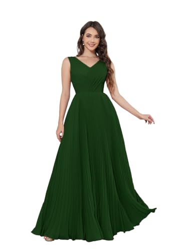 Damen Ballkleider Lang Chiffon V-Ausschnitt Abendkleid Plissee A-Linie Elegant Brautjungfernkleider mit Taschen Damen Ballkleider Lang Chiffon V-Ausschnitt Abendkleid Plissee A-Linie Elegant Brautjungfernkleider mit Taschen von Infuness